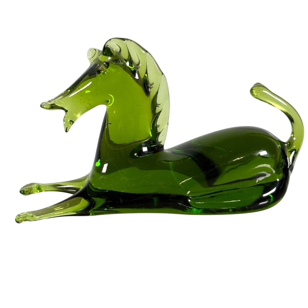 Viking Glass Epic Horse Figurine Avocado Green Mid Century Modern USA 1960s